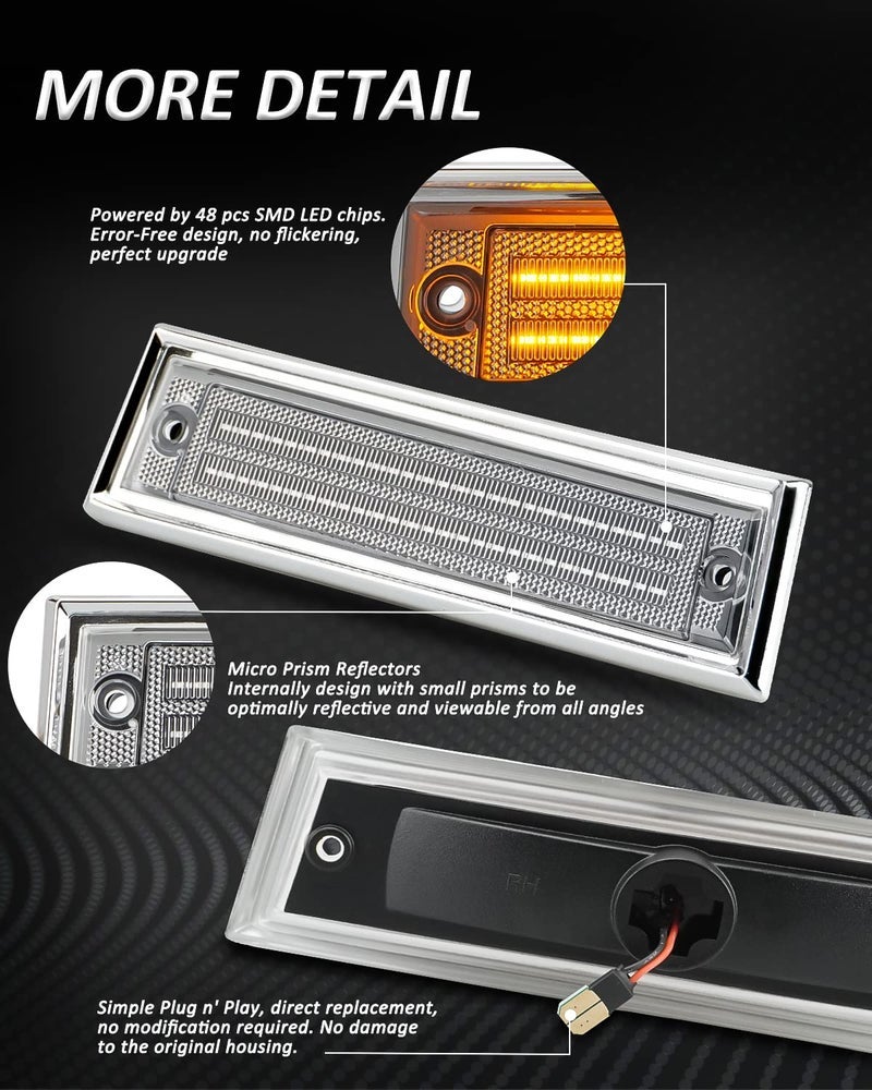 بست فيو أضواء LED على جانب العلامة متوافقة مع شيفروليه C10 C20 C30 GMC C1500 C2500 Suburban Blazer Jimmy موديل 1981-1991، جانب السائق والراكب، عدسة شفافة - Image 1